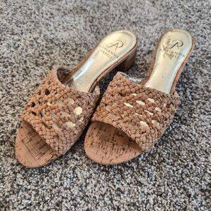 Adrianna Papell Woven Cork Block Heel Slide Sandals Size 6.5